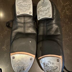 CAPEZIO TELE TONE TAP Size Adult 6 Medium Black Leather Tie Up Tap Dance…